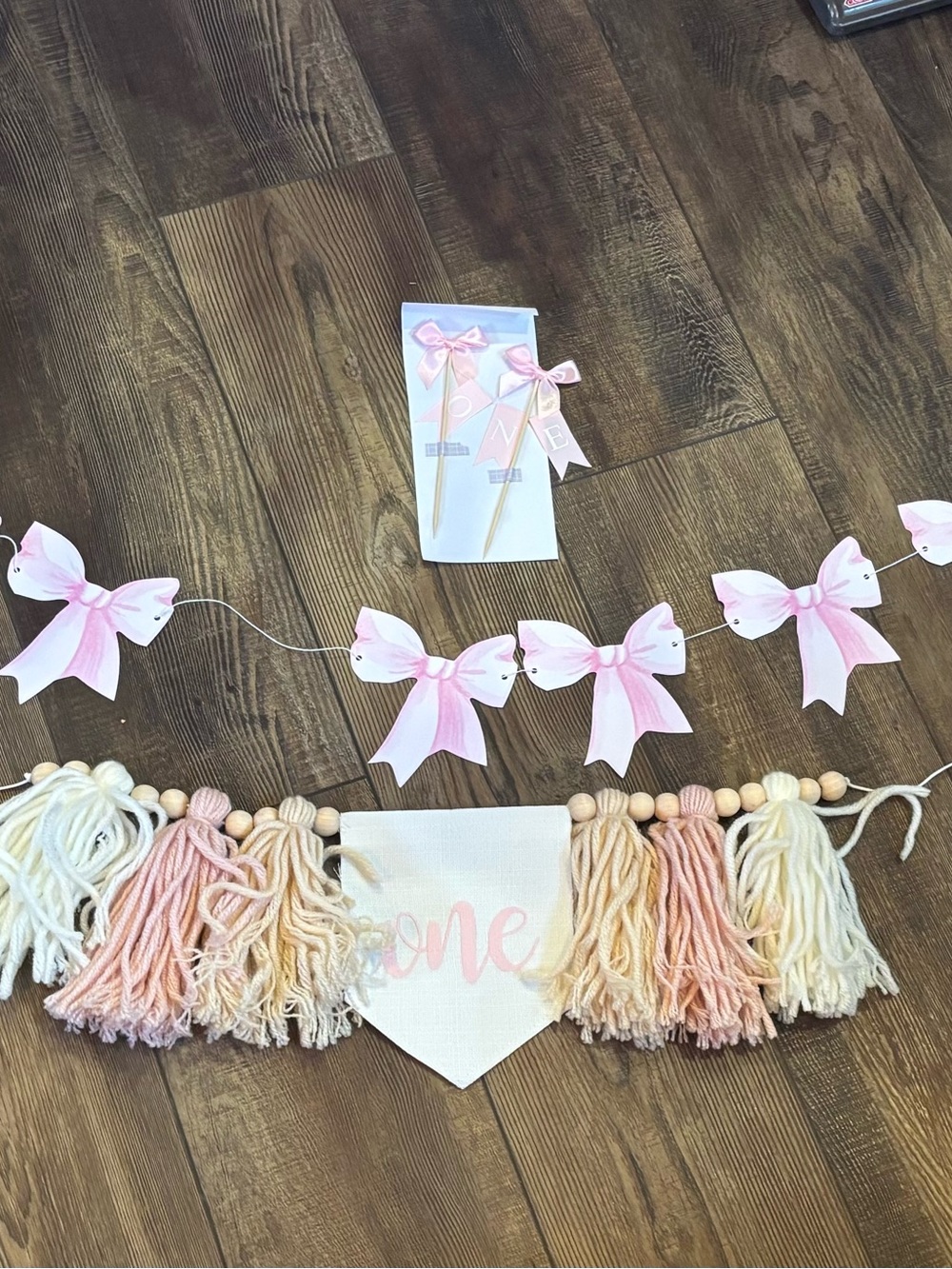 Pink Bow and Tassel Party Banner